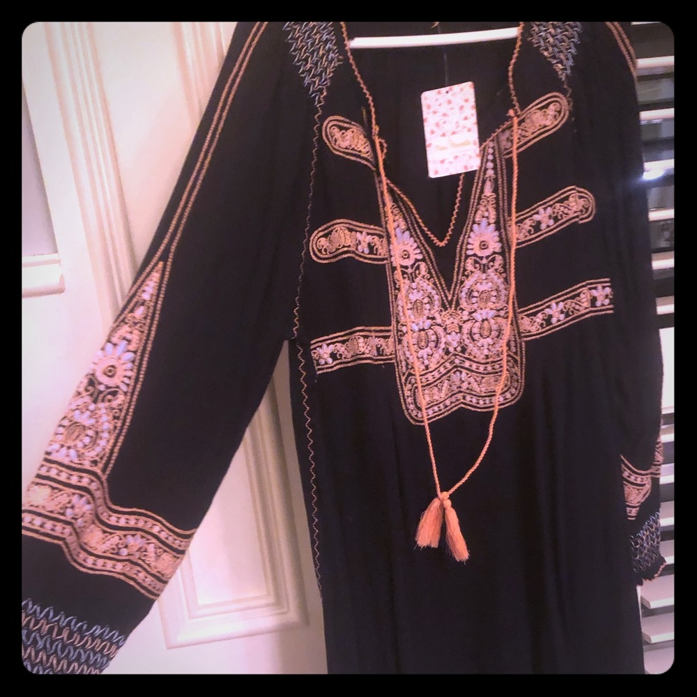 NWT Free People embroidered long sleeve dress S